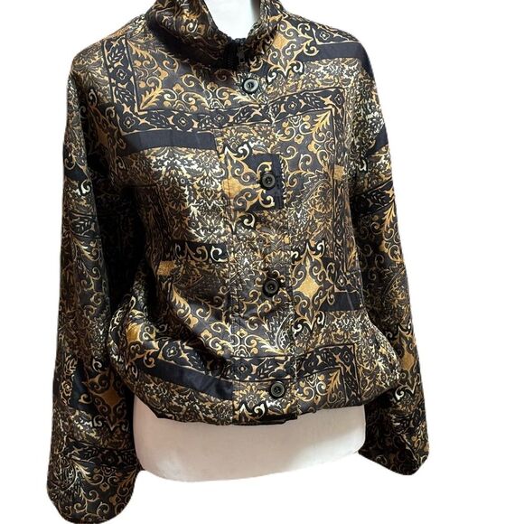 Vintage Jackets & Blazers - Stunt Sports Brown and Black 100% Silk Jacket | Size M
